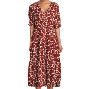 Area Stars Printed tiered midi dress with waist tassel detail